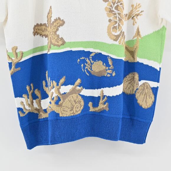 ST JOHN Sweater Womens Size MP Santana Knit Wool Blend Nautical Ocean Dog Show - Picture 6 of 11